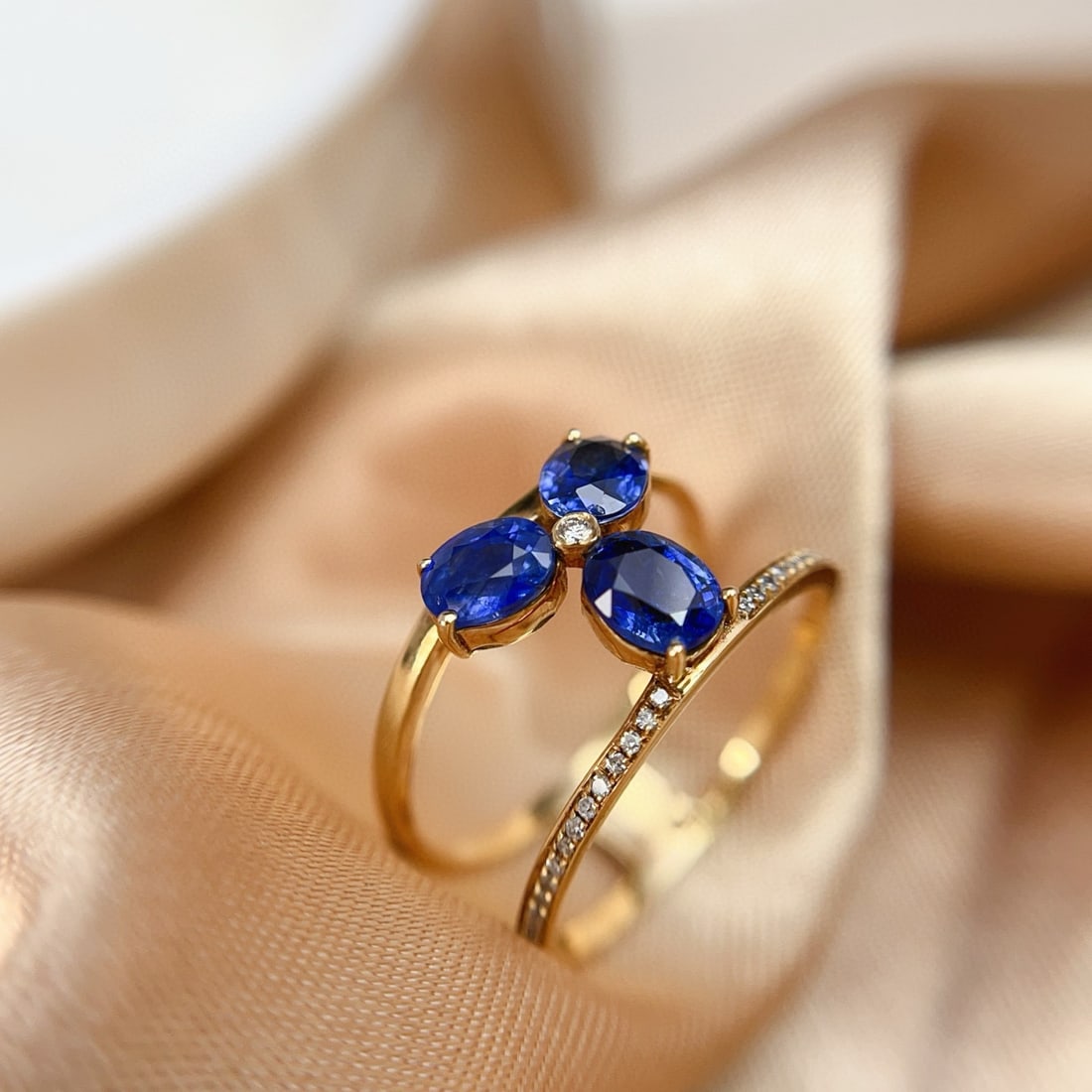 14k Gold 1.50 Ct Natural Sapphire & Diamond Ring - 5