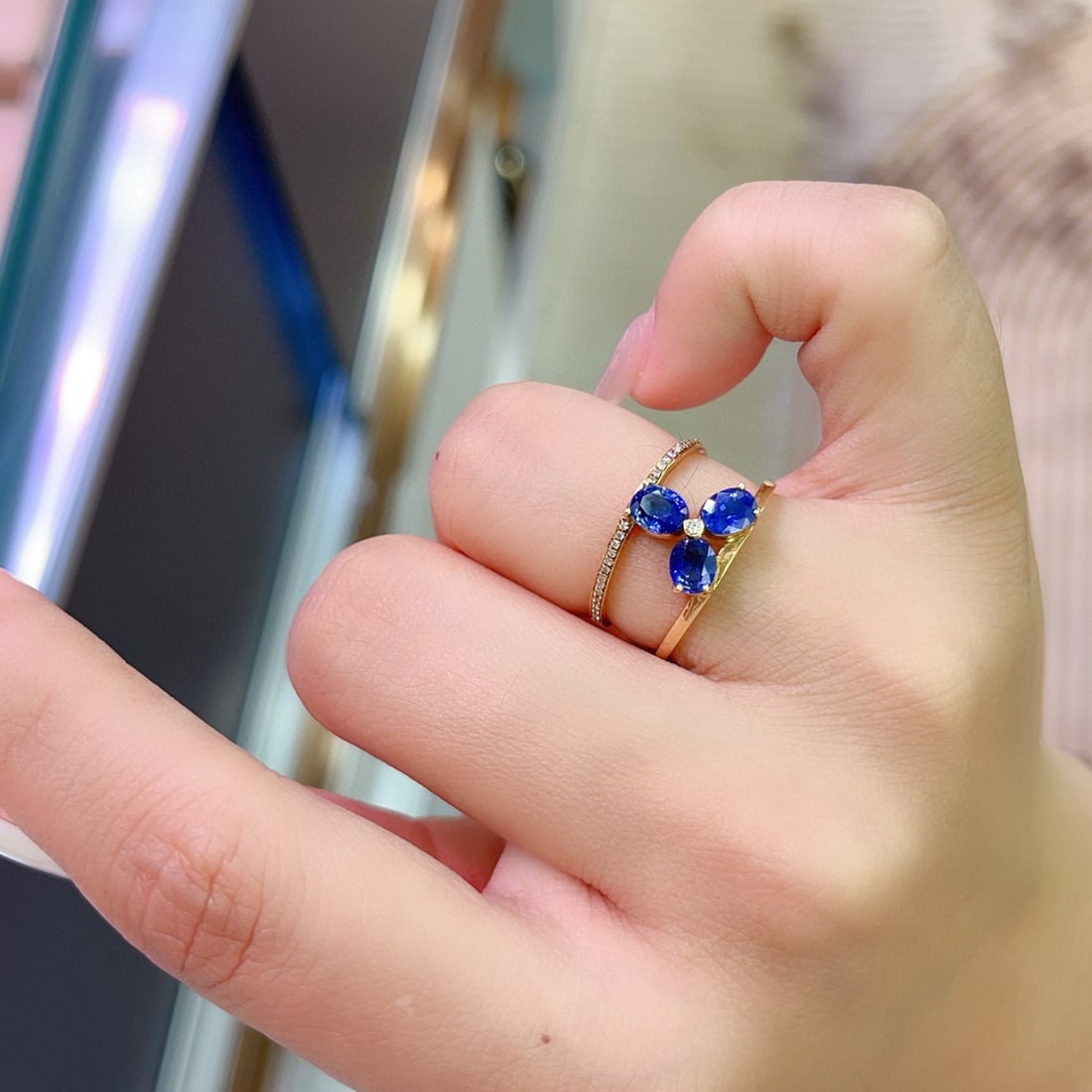 14k Gold 1.50 Ct Natural Sapphire & Diamond Ring - 6