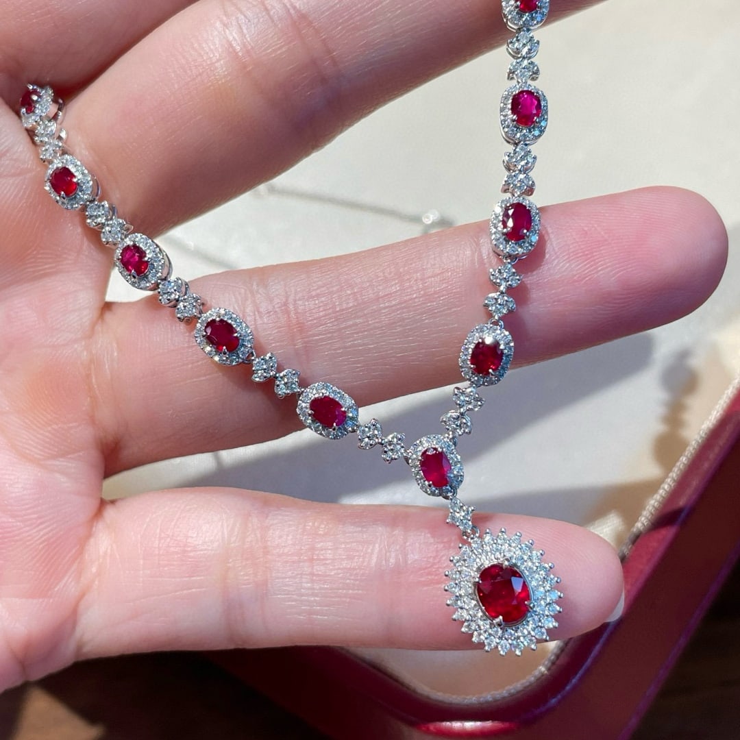 14k Gold 1.67 Ct Natural Ruby & Diamond Necklace - 3