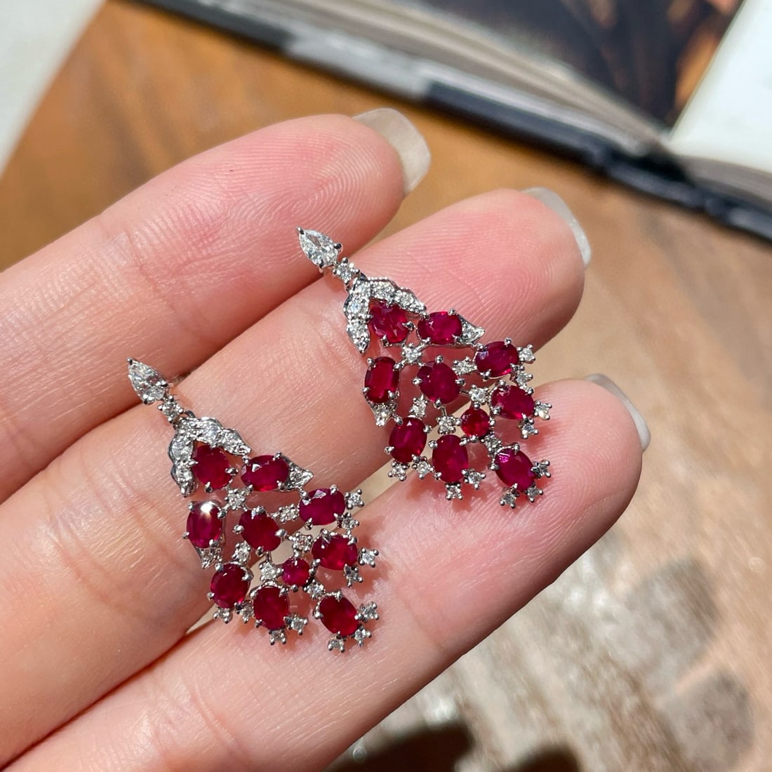 14k Gold 2 Ct Natural Ruby & Diamond Earrings - 4