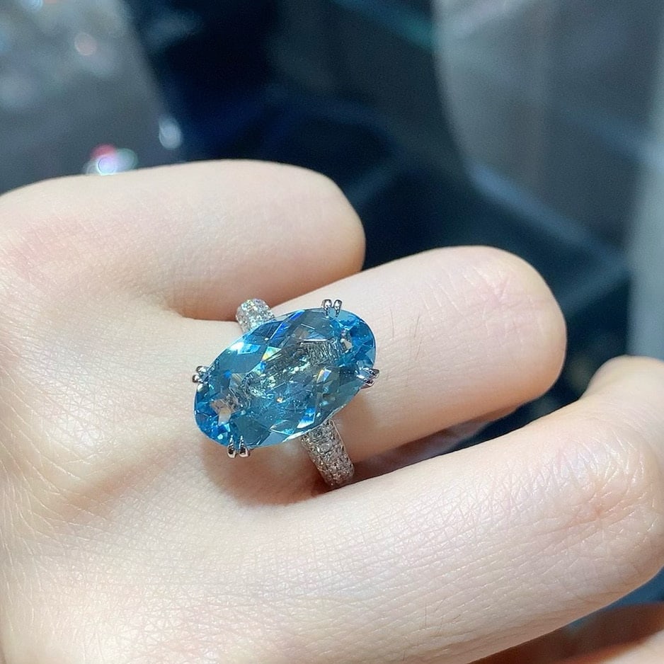 14k Gold 6.38 Ctw Natural Aquamarine & Diamond Ring - 3