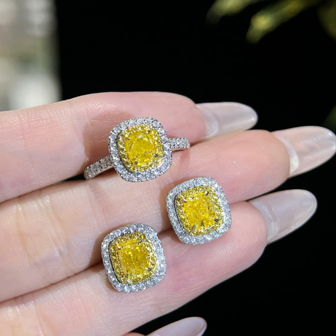 14k Gold 5.16 Ctw Natural Yellow Diamond & Diamond Jewelry Set - 2
