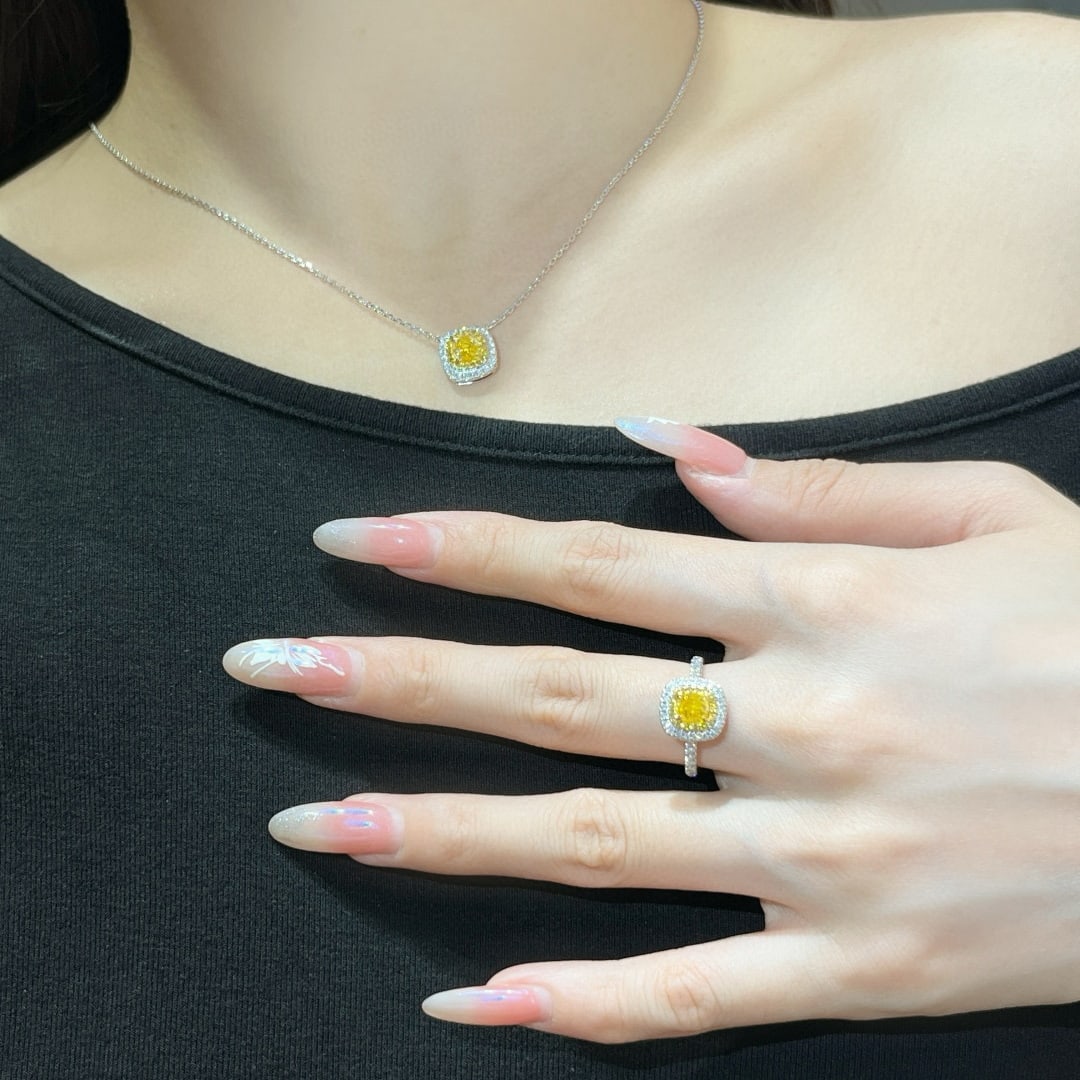 14k Gold 5.16 Ctw Natural Yellow Diamond & Diamond Jewelry Set - 9