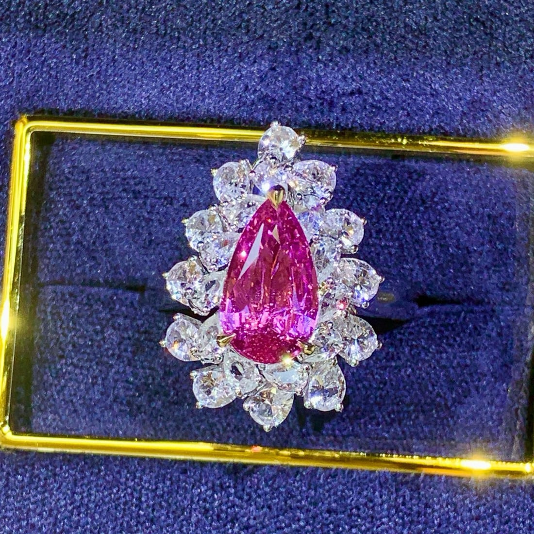 14k Gold 2.04 Ctw Natural Sapphire & Diamond Ring/pendant( Without Chain ): Ref:231064173 // gold content:14k gold // ring size:7. 25us // // main gemstone:sapphire // shape:pear // carat weight:2. 02ct // color:pinkish purple // treatment:natural // // adjacent gemstone 2 :
