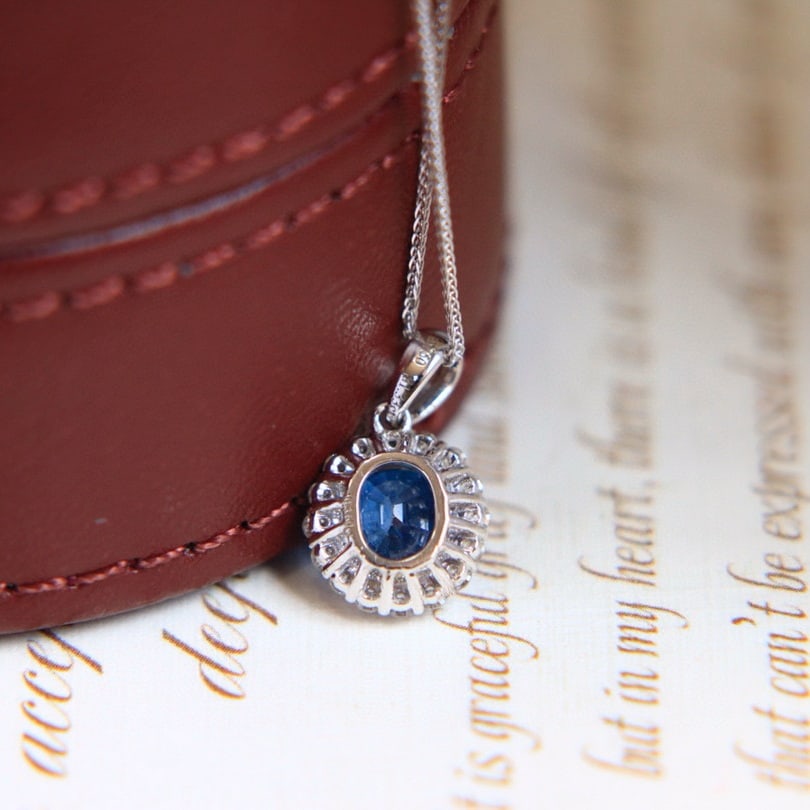 14k Gold 1.50 Ctw Natural Sapphire & Diamond Pendant( Without Chain ) - 4