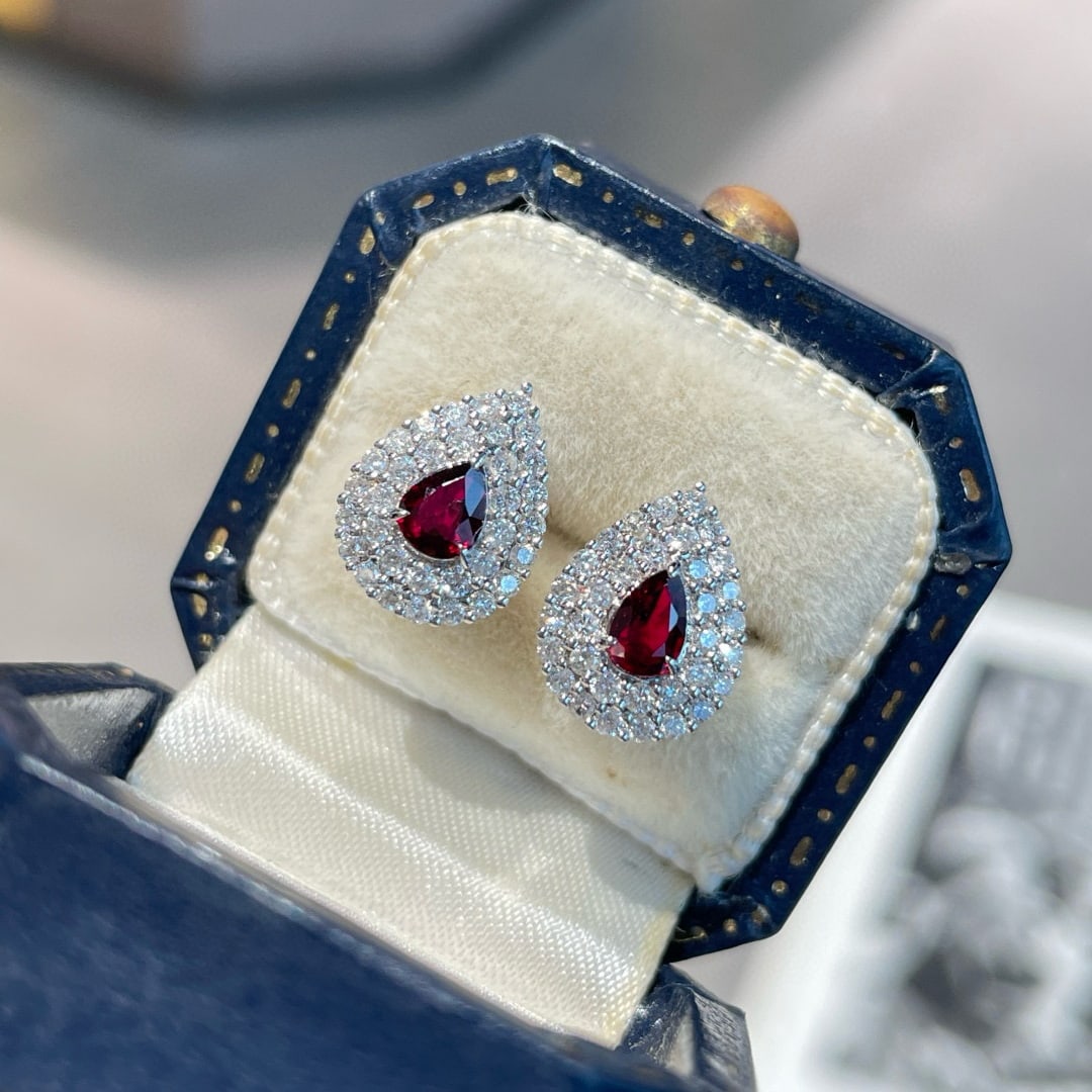 14k Gold 0.6 Ct Natural Ruby & Diamond Earrings - 2