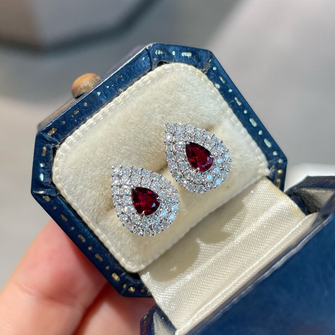 14k Gold 0.6 Ct Natural Ruby & Diamond Earrings - 3