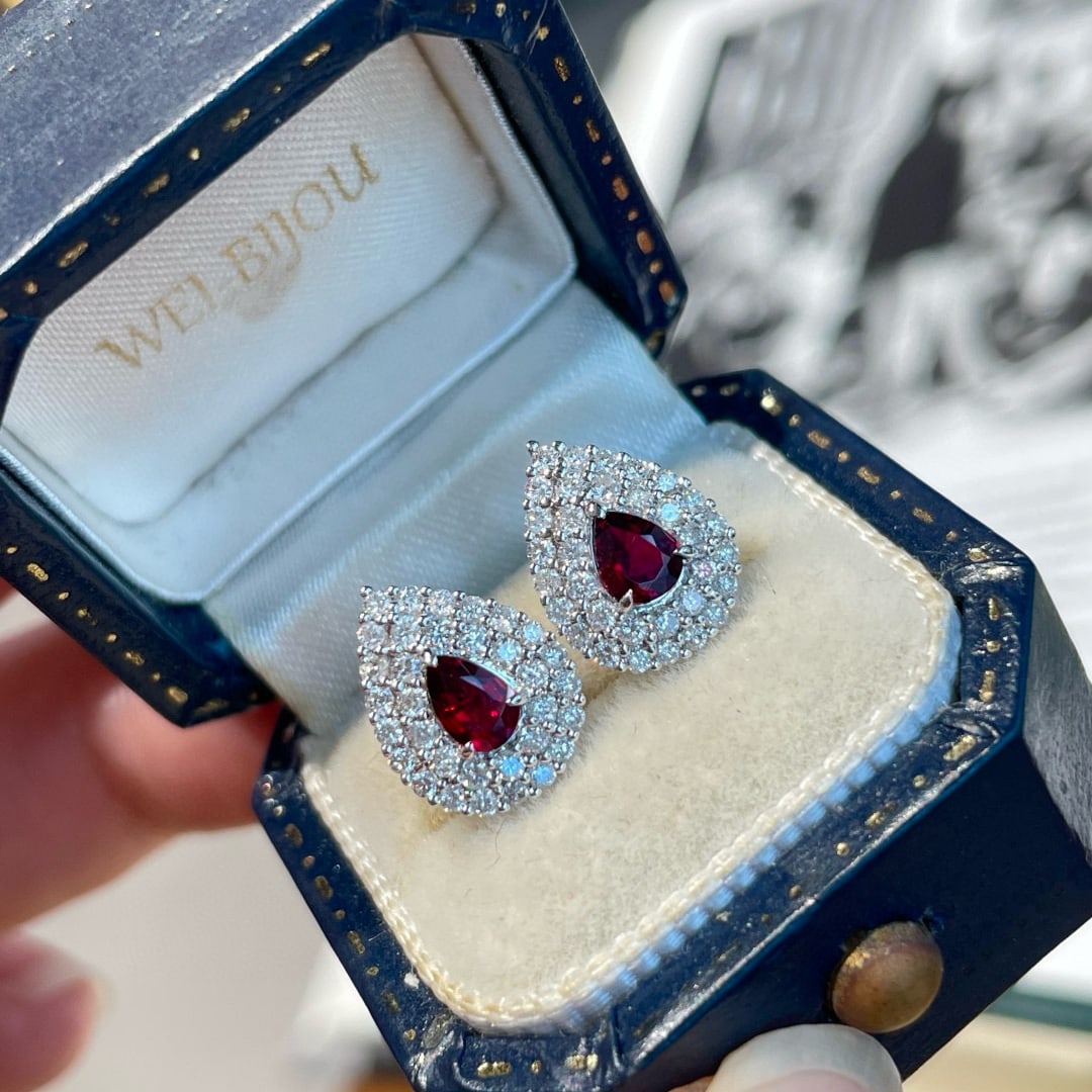 14k Gold 0.6 Ct Natural Ruby & Diamond Earrings - 4