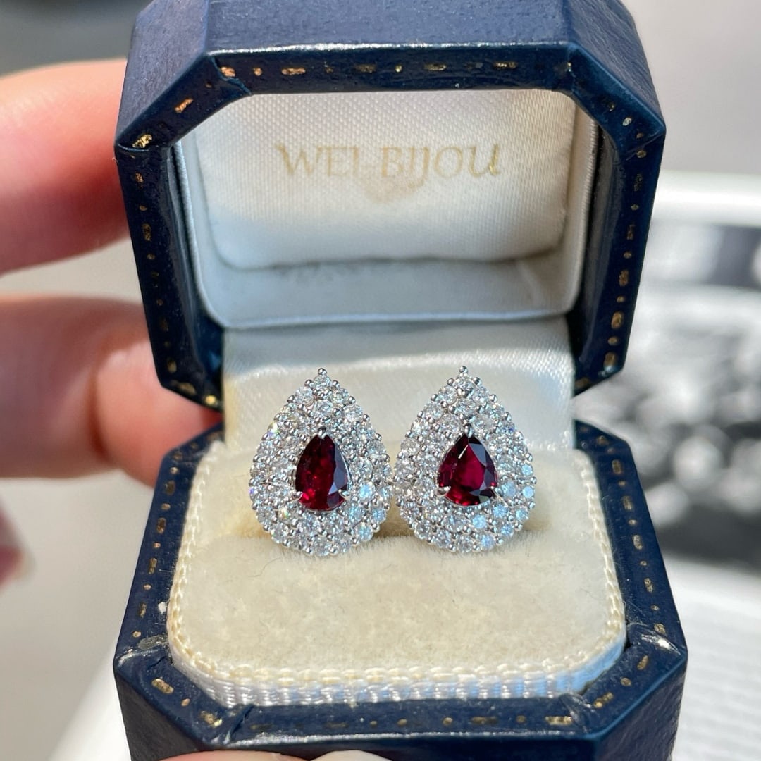 14k Gold 0.6 Ct Natural Ruby & Diamond Earrings - 5