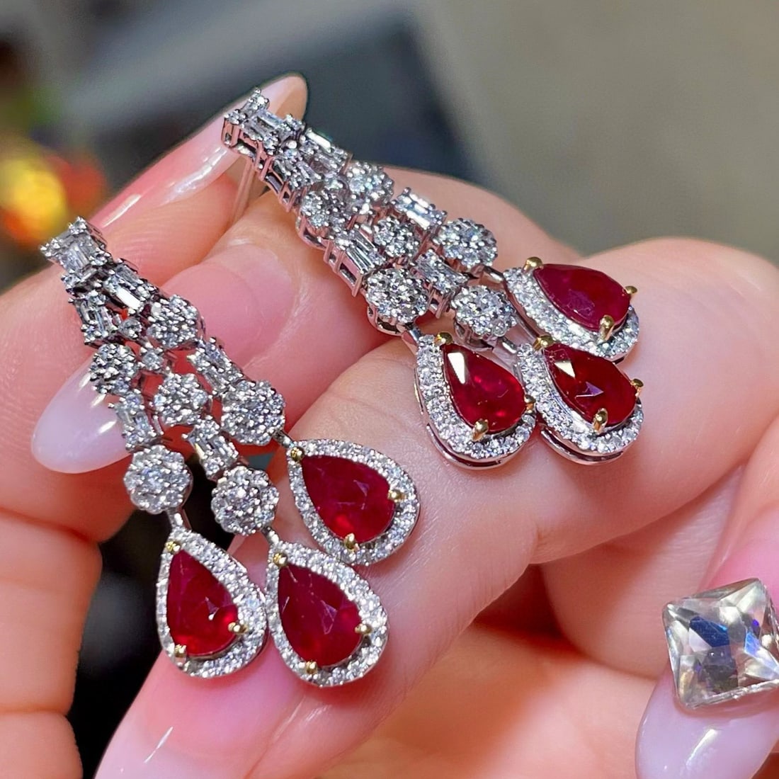 14k Gold 4.14 Ctw Natural Ruby & Diamond Earrings - 3