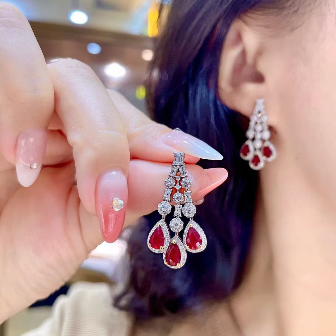 14k Gold 4.14 Ctw Natural Ruby & Diamond Earrings - 4