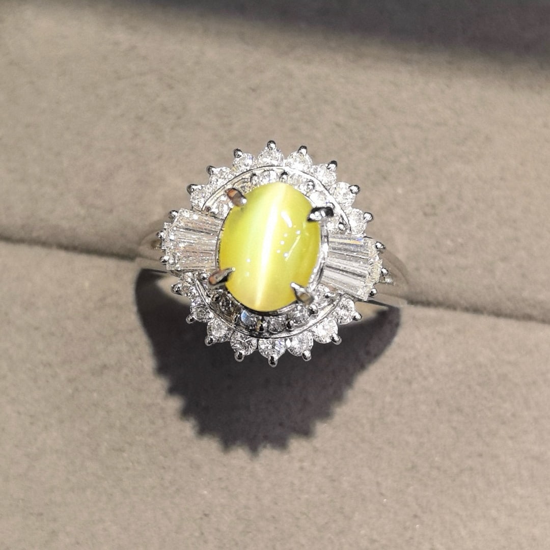 14k Gold 2.14 Ctw Natural Cat's?Eye Chrysoberyl & Diamond Ring - 2