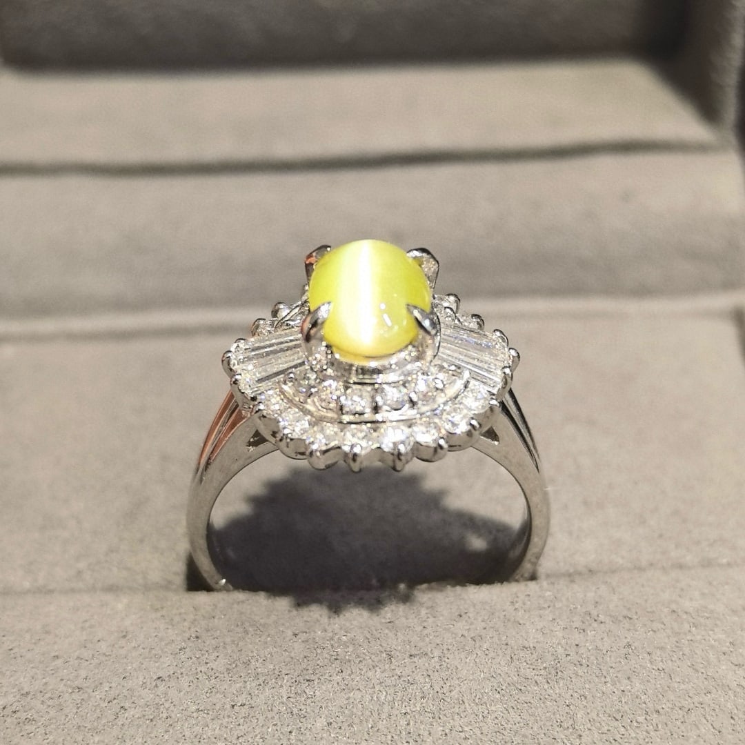 14k Gold 2.14 Ctw Natural Cat's?Eye Chrysoberyl & Diamond Ring - 3