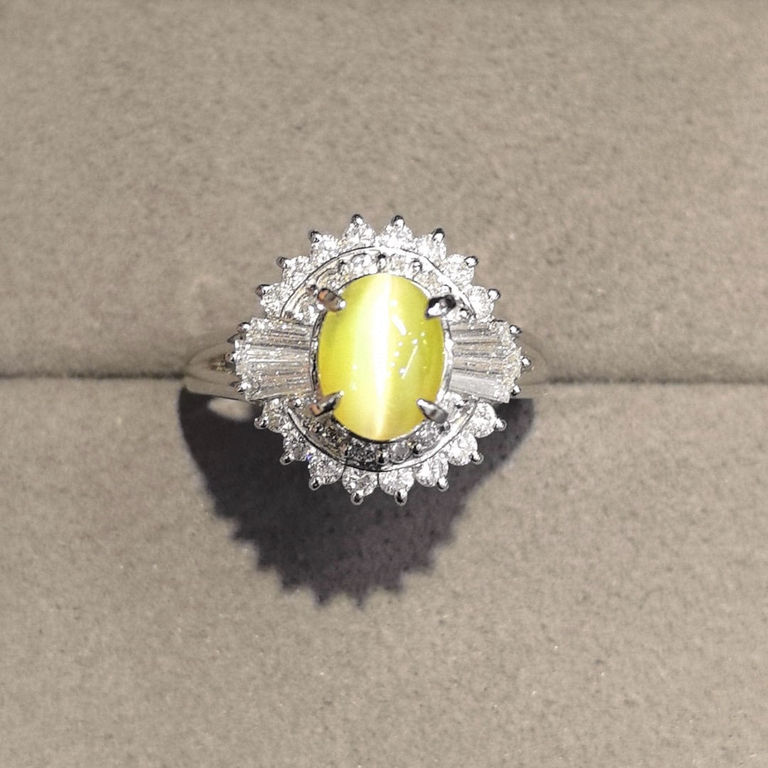 14k Gold 2.14 Ctw Natural Cat's?Eye Chrysoberyl & Diamond Ring - 4