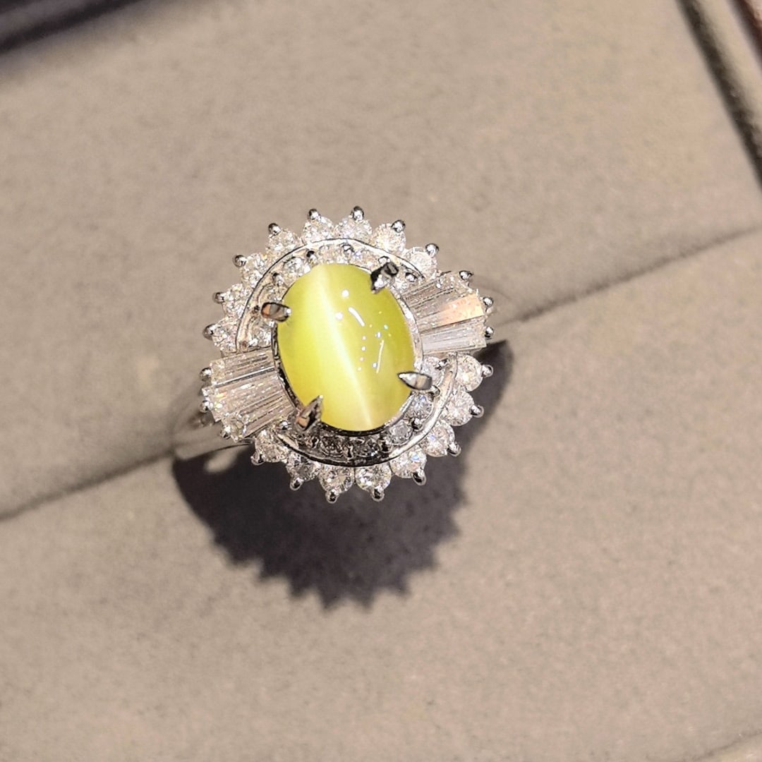 14k Gold 2.14 Ctw Natural Cat's?Eye Chrysoberyl & Diamond Ring - 5