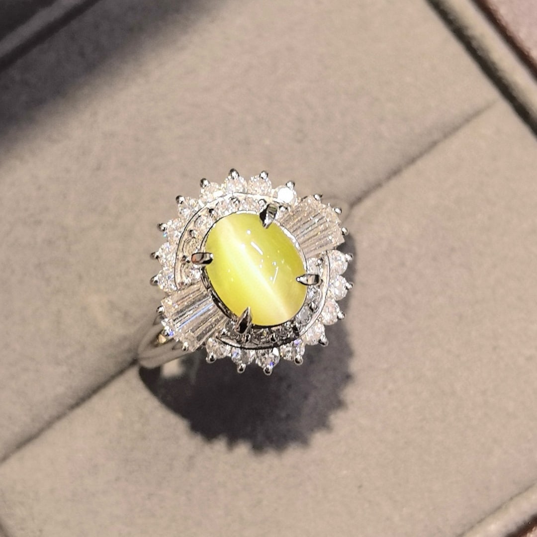 14k Gold 2.14 Ctw Natural Cat's?Eye Chrysoberyl & Diamond Ring - 6
