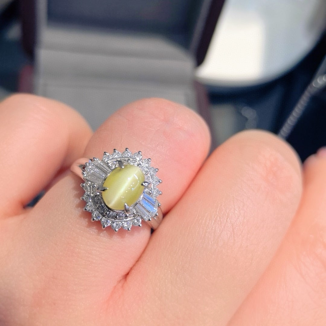 14k Gold 2.14 Ctw Natural Cat's?Eye Chrysoberyl & Diamond Ring - 7