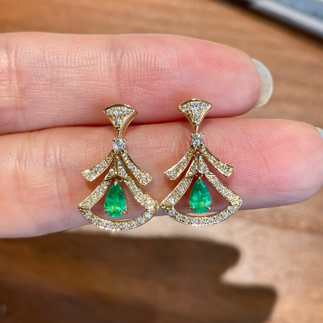 14k Gold 0.36 Ct Natural Emerald & Diamond Earrings - 6