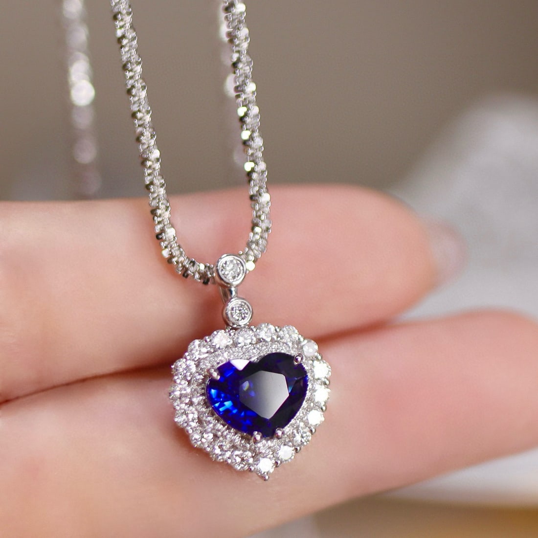 14k Gold 2.79 Ctw Natural Sapphire & Diamond Pendant( Without Chain ) - 3