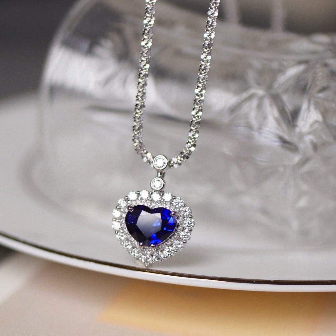14k Gold 2.79 Ctw Natural Sapphire & Diamond Pendant( Without Chain ) - 4