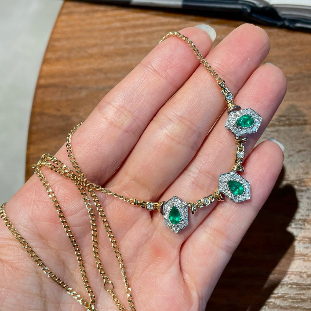 14k Gold 0.73 Ct Natural Emerald & Diamond Necklace - 3