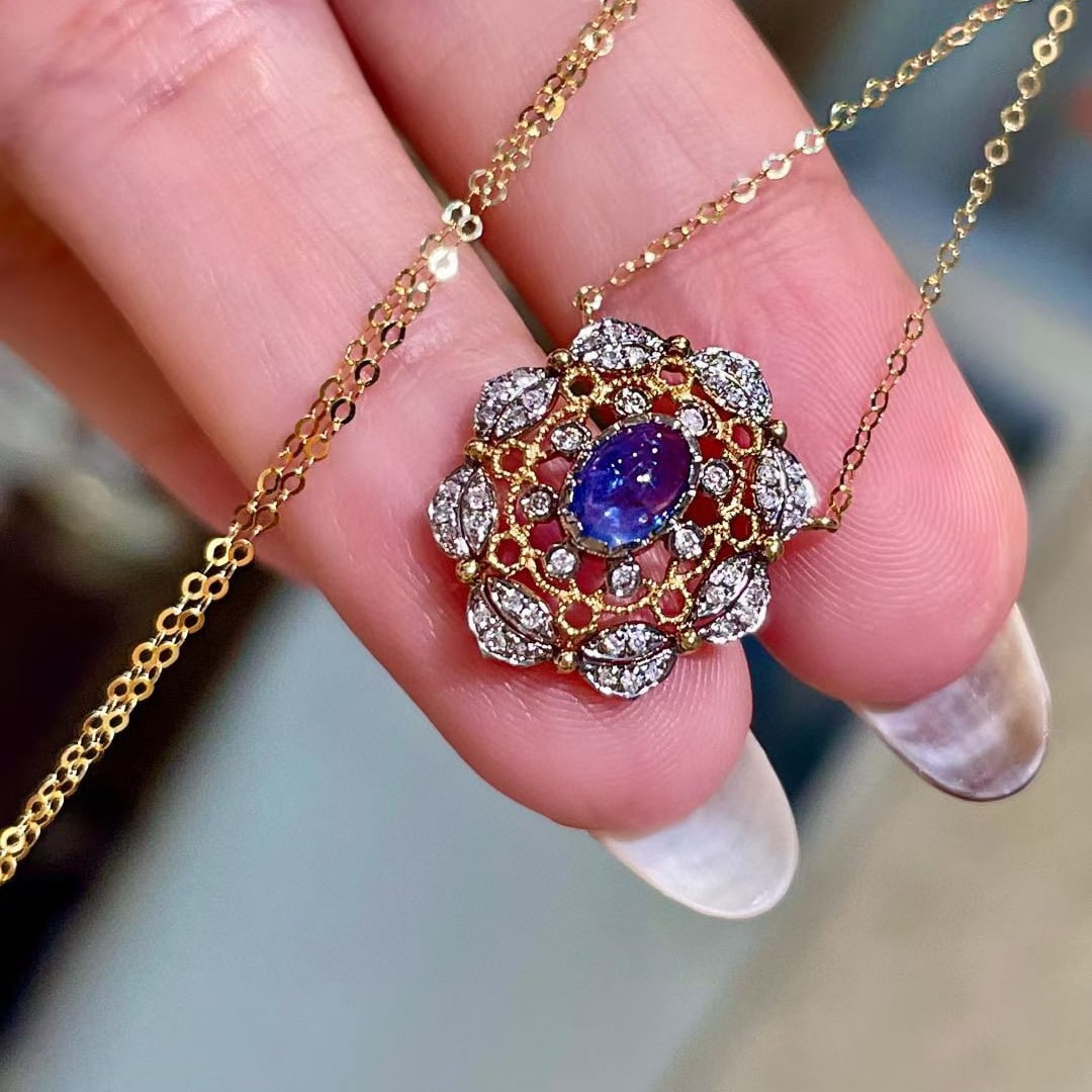 14k Gold 0.80 Ctw Natural Sapphire & Diamond Necklace - 3