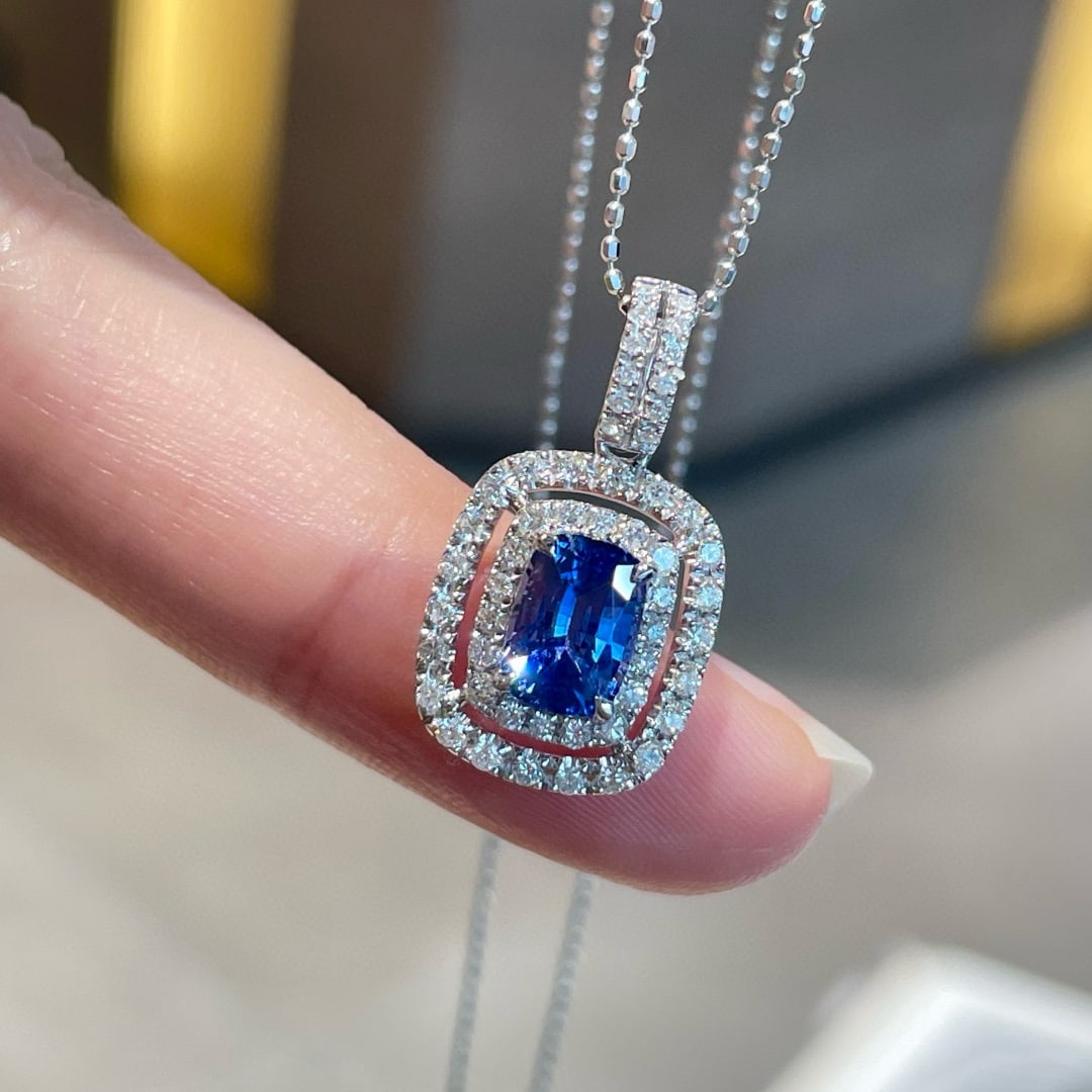 14k Gold 1.2 Ct Natural Sapphire & Diamond Pendant( Without Chain ) - 2