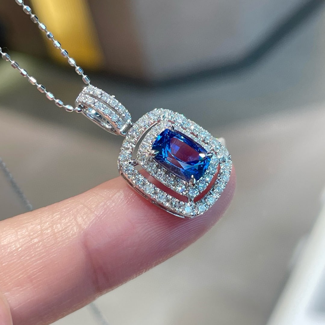 14k Gold 1.2 Ct Natural Sapphire & Diamond Pendant( Without Chain ) - 3