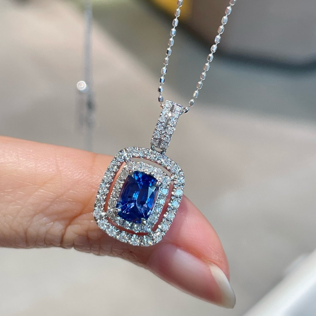 14k Gold 1.2 Ct Natural Sapphire & Diamond Pendant( Without Chain ) - 4