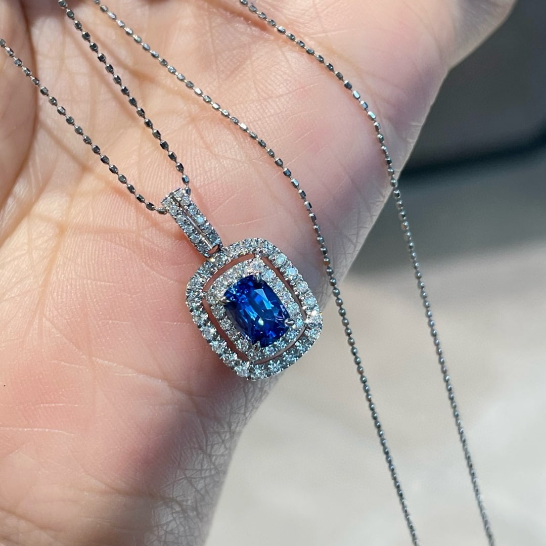 14k Gold 1.2 Ct Natural Sapphire & Diamond Pendant( Without Chain ) - 5