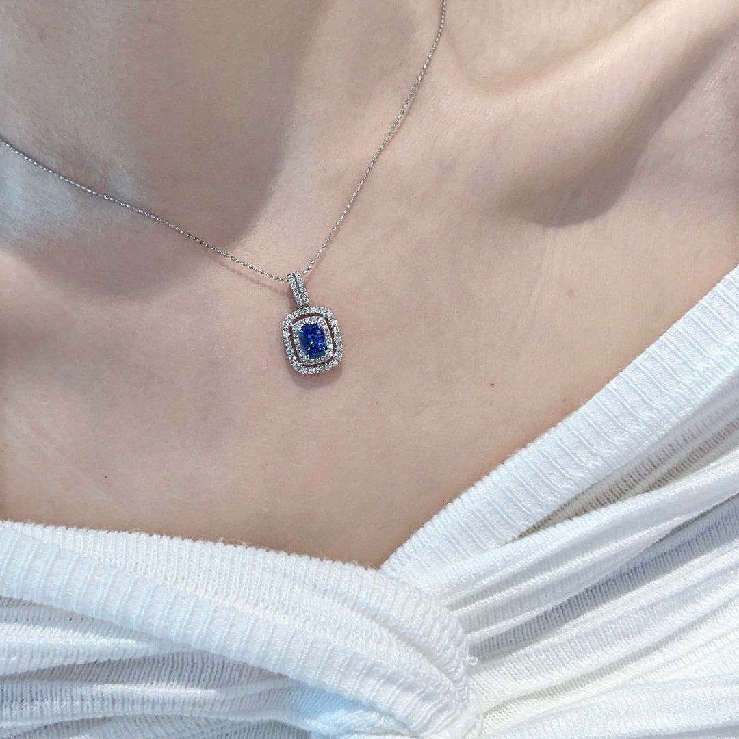 14k Gold 1.2 Ct Natural Sapphire & Diamond Pendant( Without Chain ) - 6