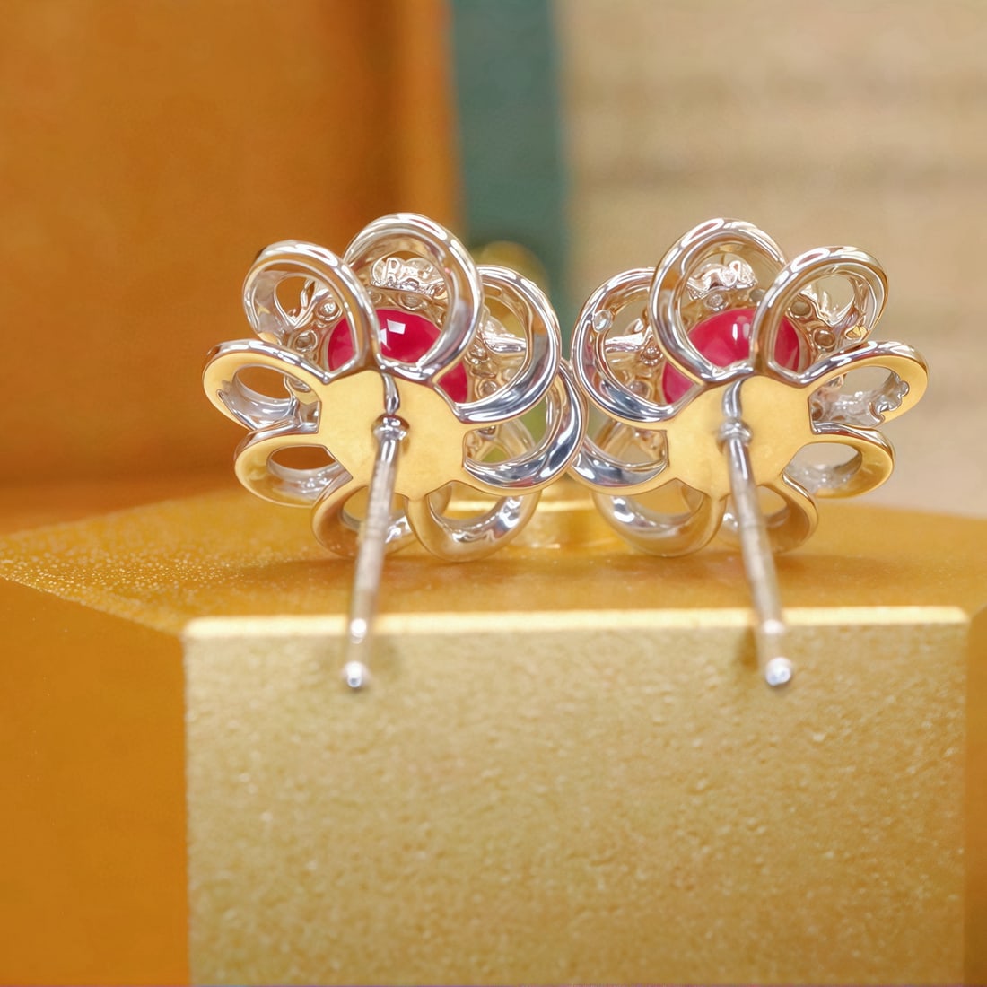 14k Gold 1.66 Ctw Natural Ruby & Diamond Earrings - 4