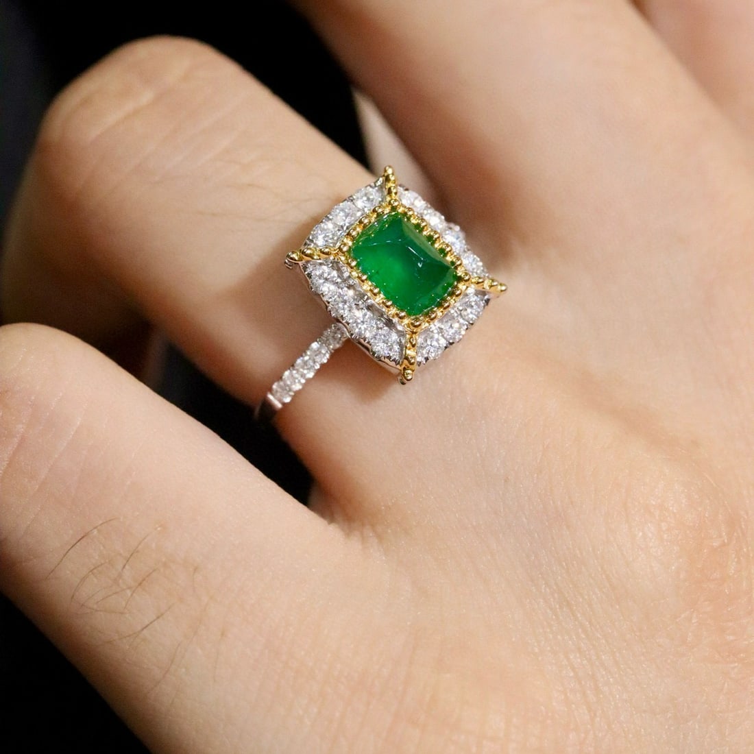 14k Gold 1.14 Ctw Vivid Green Natural Emerald & Diamond Ring - 5