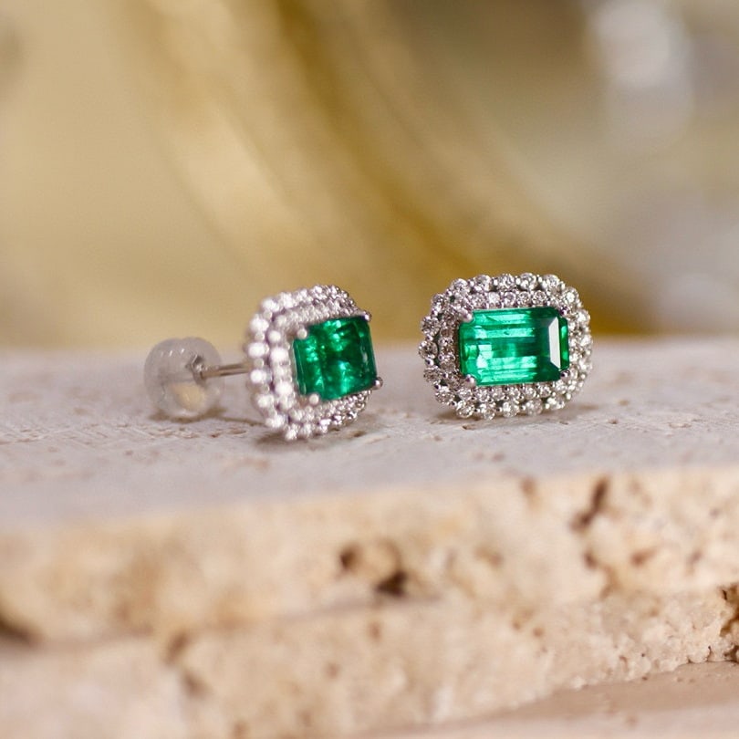 14k Gold 2.89 Ctw Natural Emerald & Diamond Earrings - 2