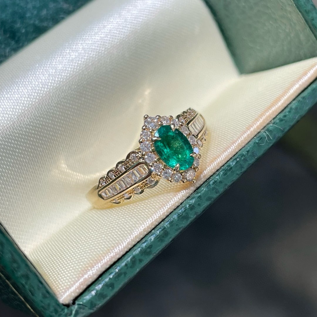 14k Gold 0.55 Ct Natural Emerald & Diamond Ring - 2