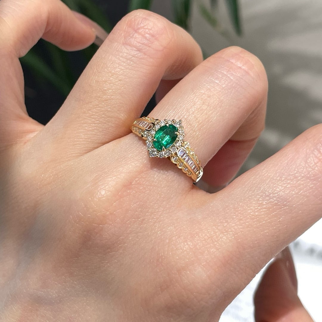 14k Gold 0.55 Ct Natural Emerald & Diamond Ring - 5