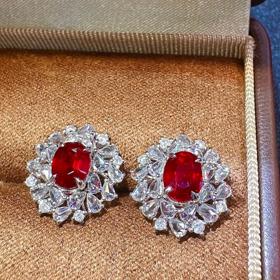 14k Gold 2.93 Ctw Natural Ruby & Diamond Earrings - 2