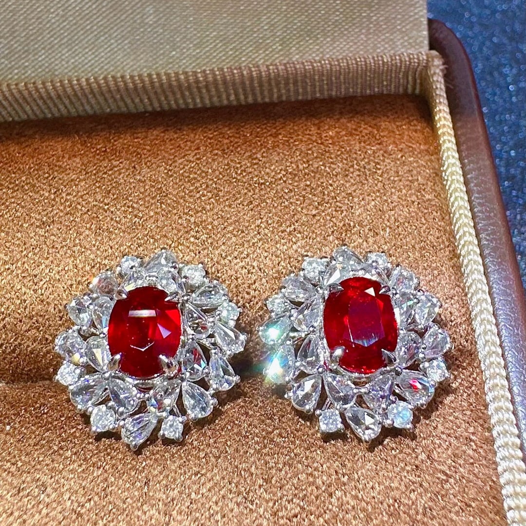 14k Gold 2.93 Ctw Natural Ruby & Diamond Earrings - 3