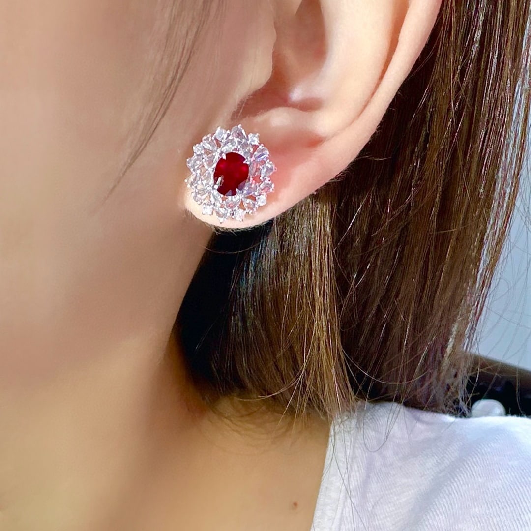 14k Gold 2.93 Ctw Natural Ruby & Diamond Earrings - 4