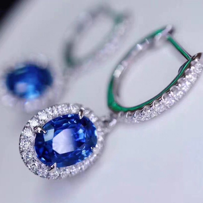 14k Gold 2 Ct Natural Sapphire & Diamond Earrings - 6
