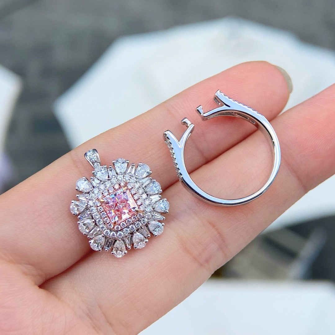 Gia Certified 14k Gold 2.78 Ctw Natural Pink Diamond & Diamond Ring/pendant( Without Chain ) - 3