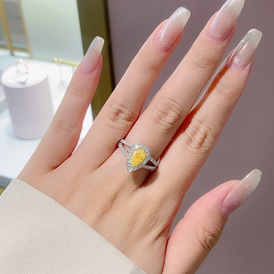 Gia Certified 14k Gold 1.43 Ctw Natural Yellow Diamond & Diamond Ring - 3