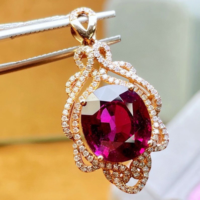 14k Gold 8.5 Ct Natural Tourmaline & Diamond Pendant( Without Chain ) - 4