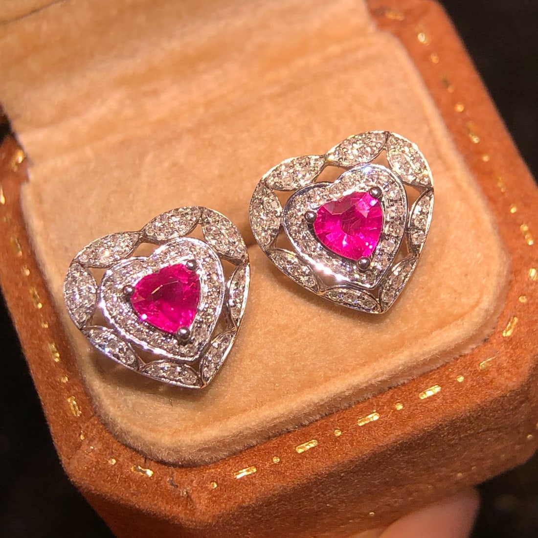 14k Gold 0.77 Ctw Natural Ruby & Diamond Earrings - 4