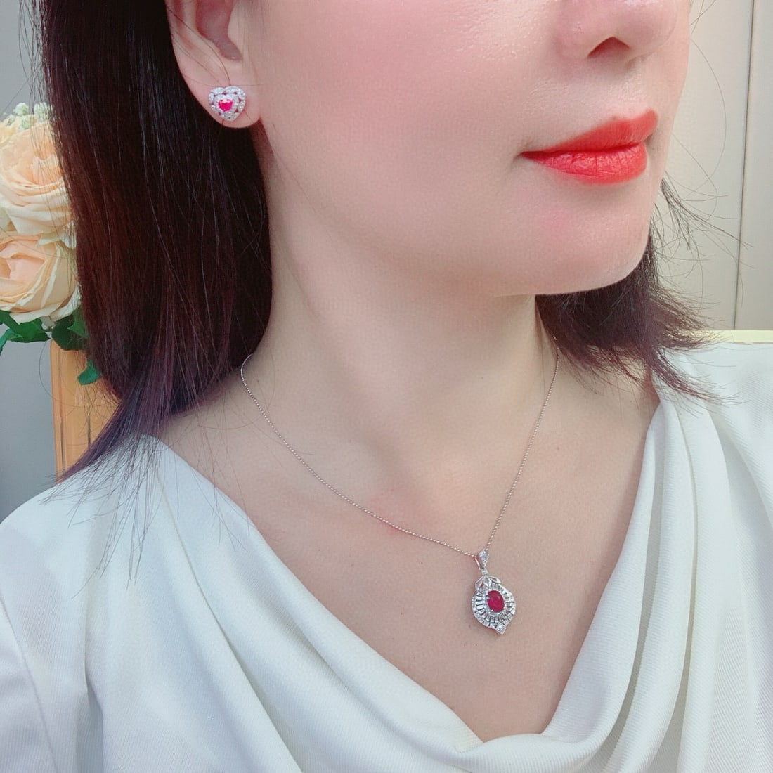 14k Gold 0.77 Ctw Natural Ruby & Diamond Earrings - 6