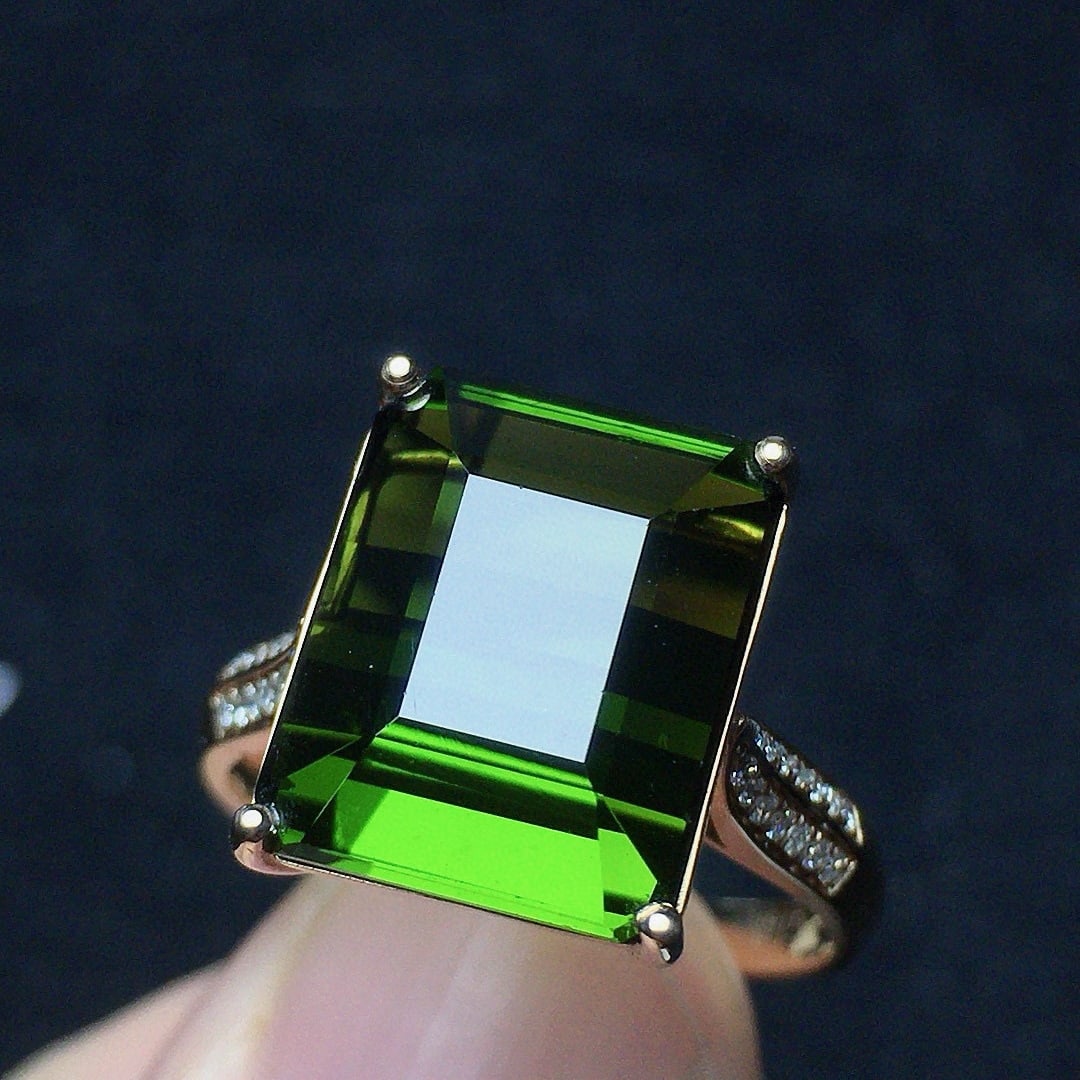 14k Gold 9.28 Ct Natural Tourmaline & Diamond Ring - 2