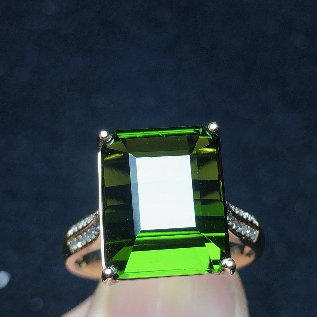 14k Gold 9.28 Ct Natural Tourmaline & Diamond Ring - 3