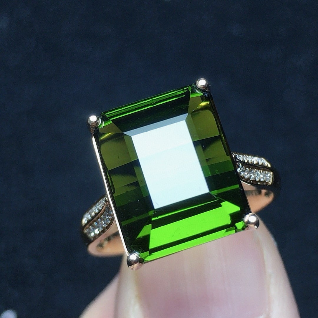 14k Gold 9.28 Ct Natural Tourmaline & Diamond Ring - 4
