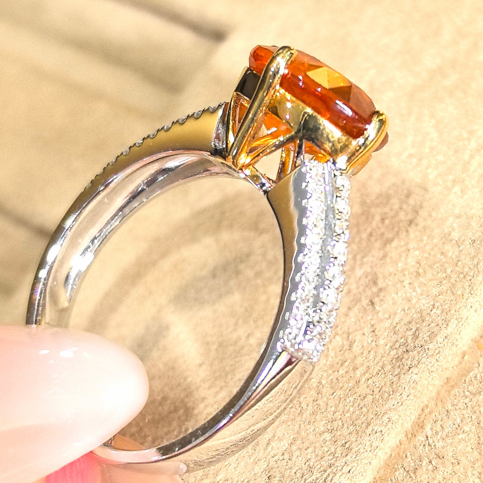 14k Gold 4.30 Ctw Natural Spessartine & Diamond Ring - 3