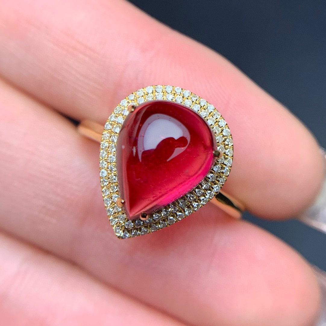 14k Gold 4.3 Ct Natural Tourmaline & Diamond Ring - 3